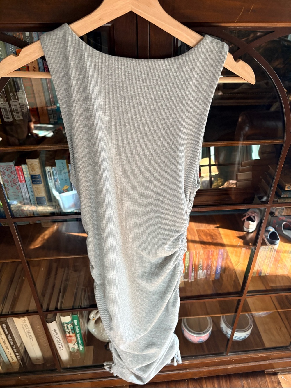 Lulu’s Over and Over Light Grey Ribbed Drawstring Ruched Bodycon Dress - Picture 5 of 5